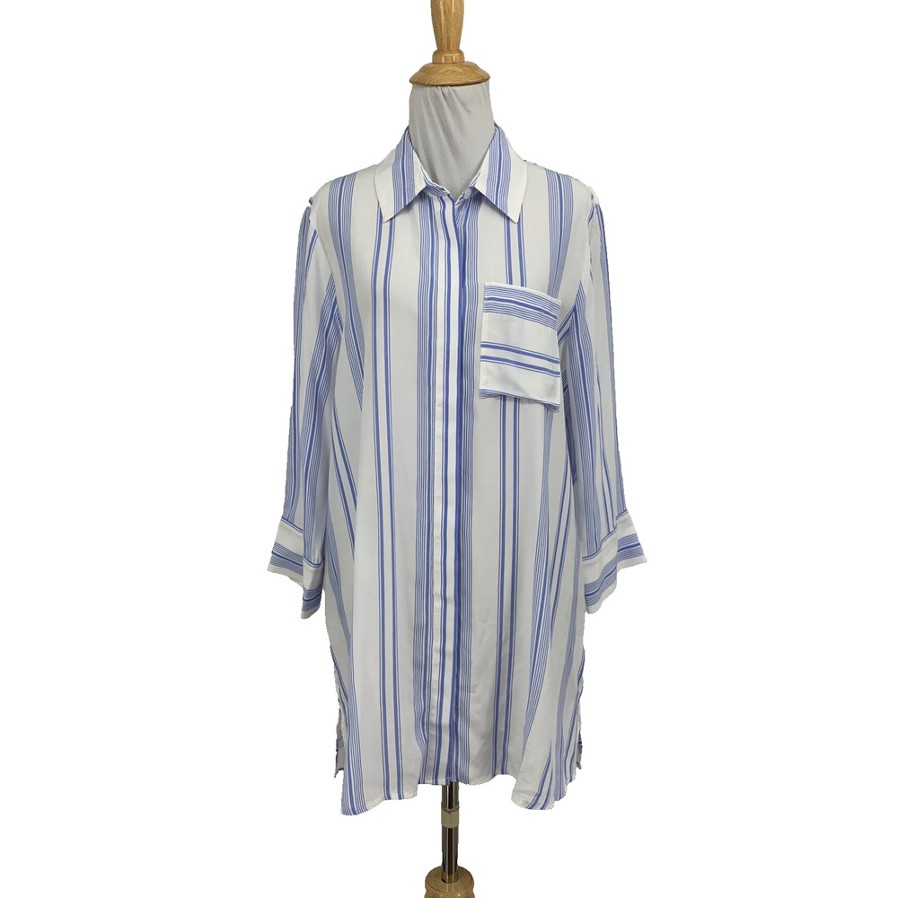 Soft Surroundings Shirt Womens S Small White Blue Ladson Striped Oversized Tunic